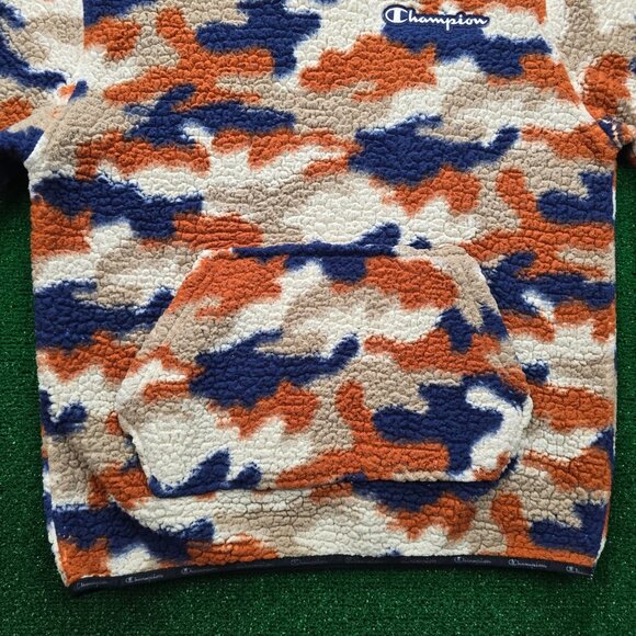 Champion Hoodie Mens Medium Brown Blue Sherpa Camo Fleece Pullover Sweatshirt - Picture 4 of 12